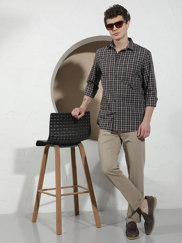 Wine Checked 100% Cotton Shirt