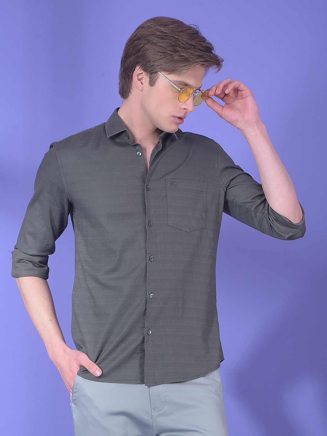 Quest Moss Olive Textured Shirt