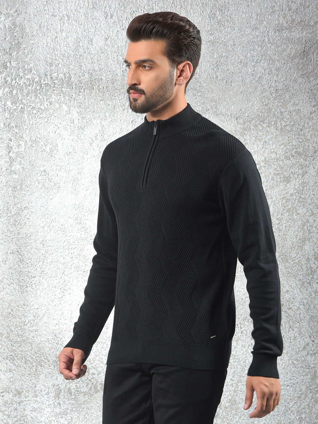 Black Jacquard 100% Cotton Sweater