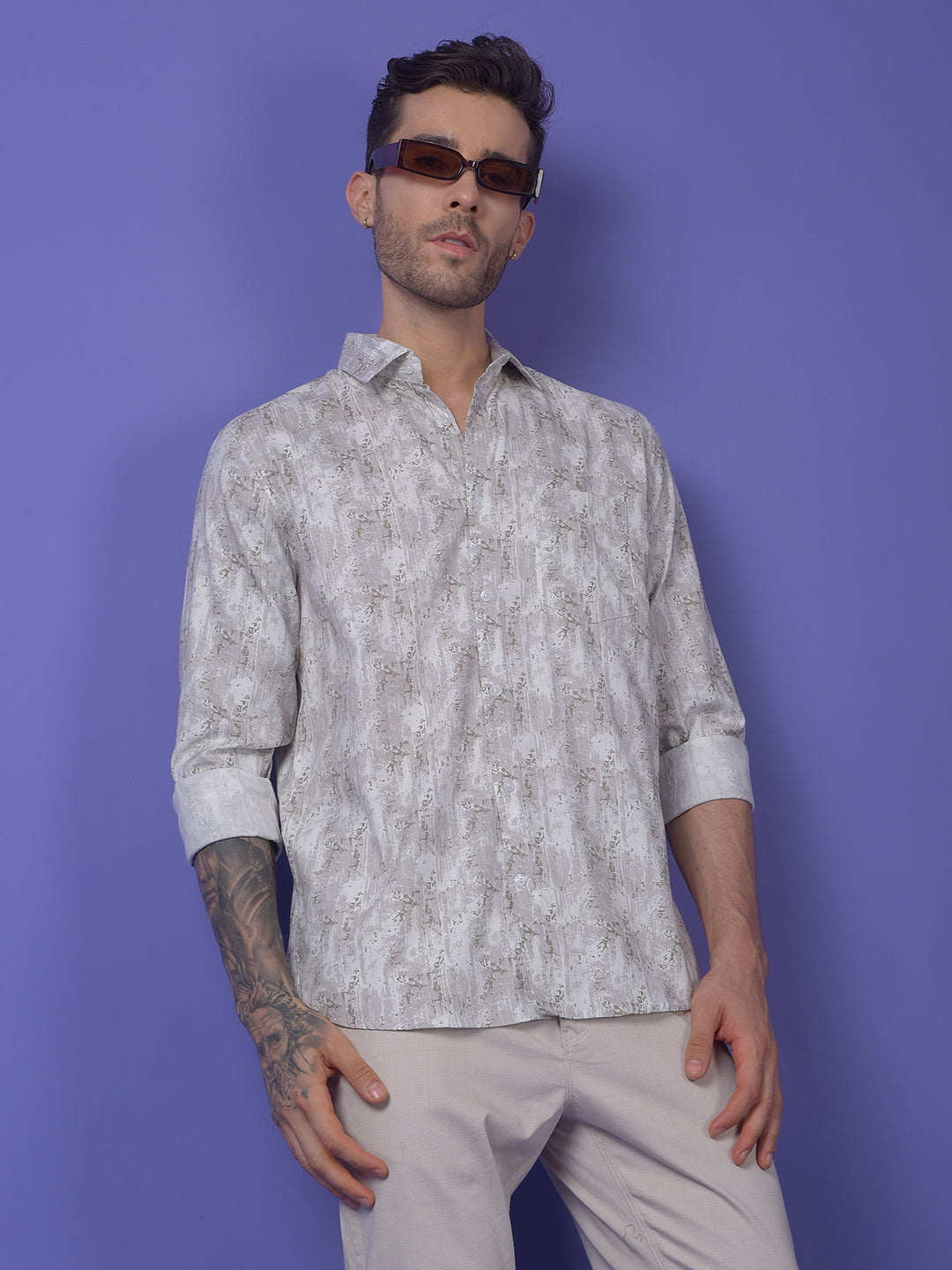 Grey Printed Modal Shirt