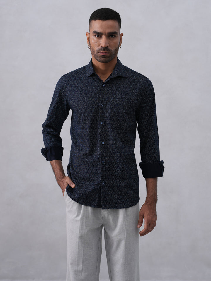 Navy Blue Printed Shirt