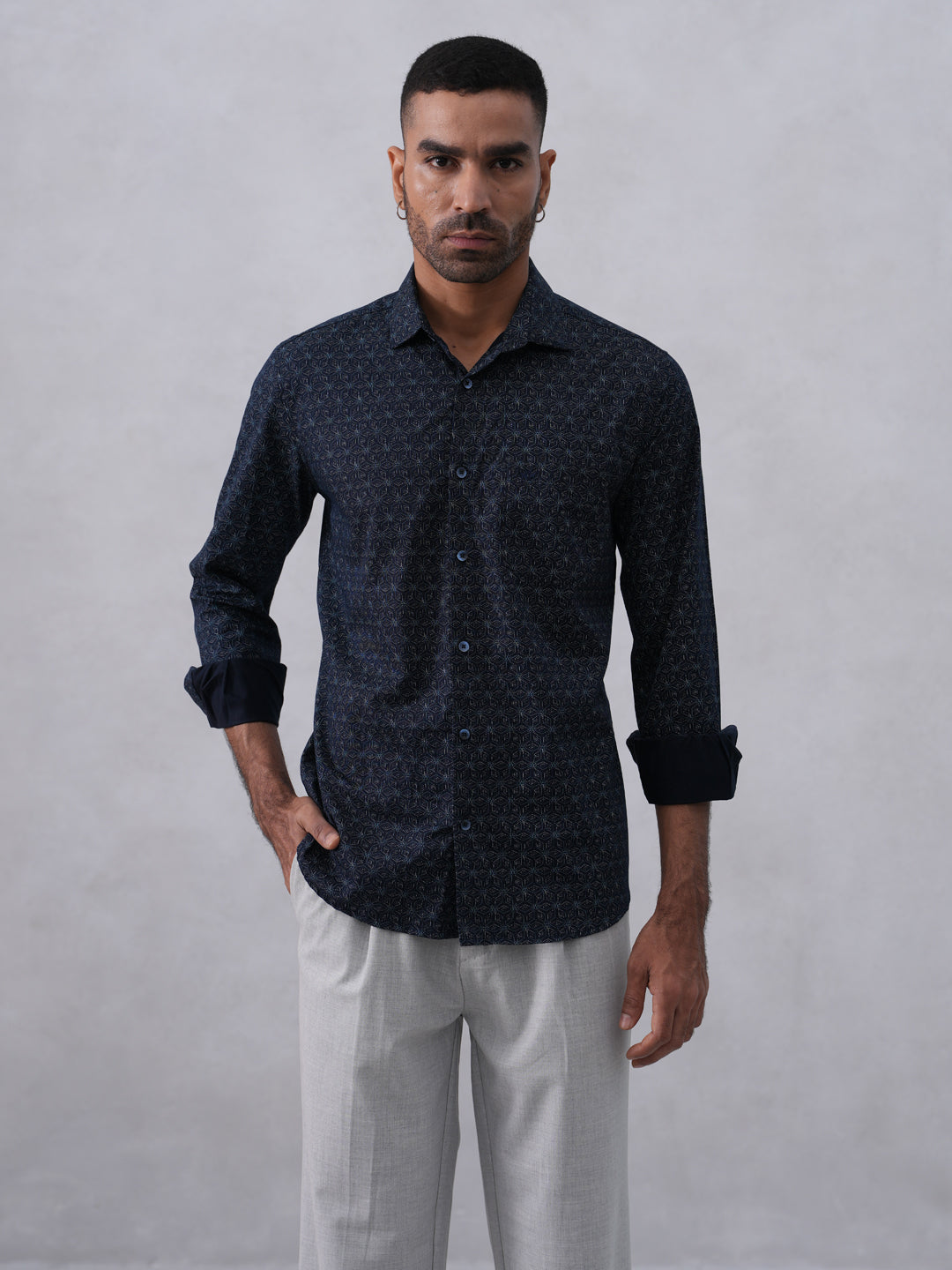 Navy Blue Printed Shirt