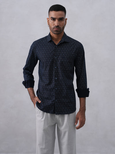 Navy Blue Printed Shirt
