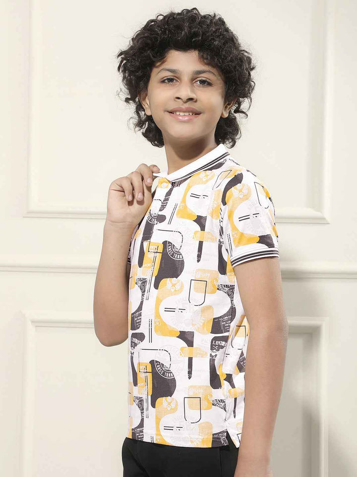 Mustard Graphic Print Polo Neck T-Shirt