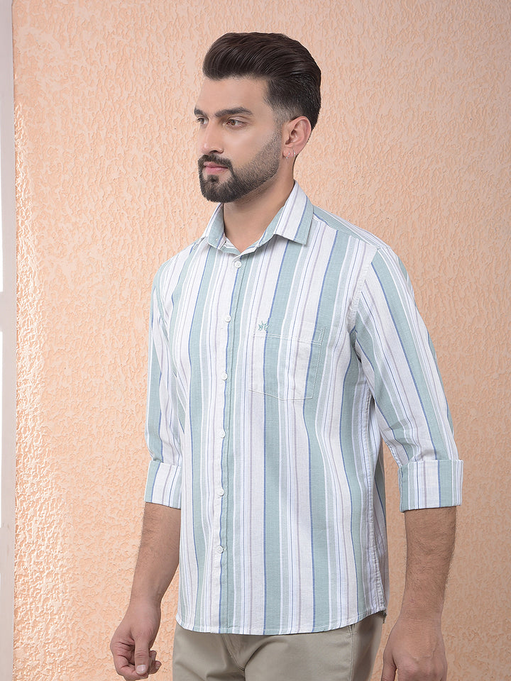Green Vertical Stripes 100% Cotton Shirt