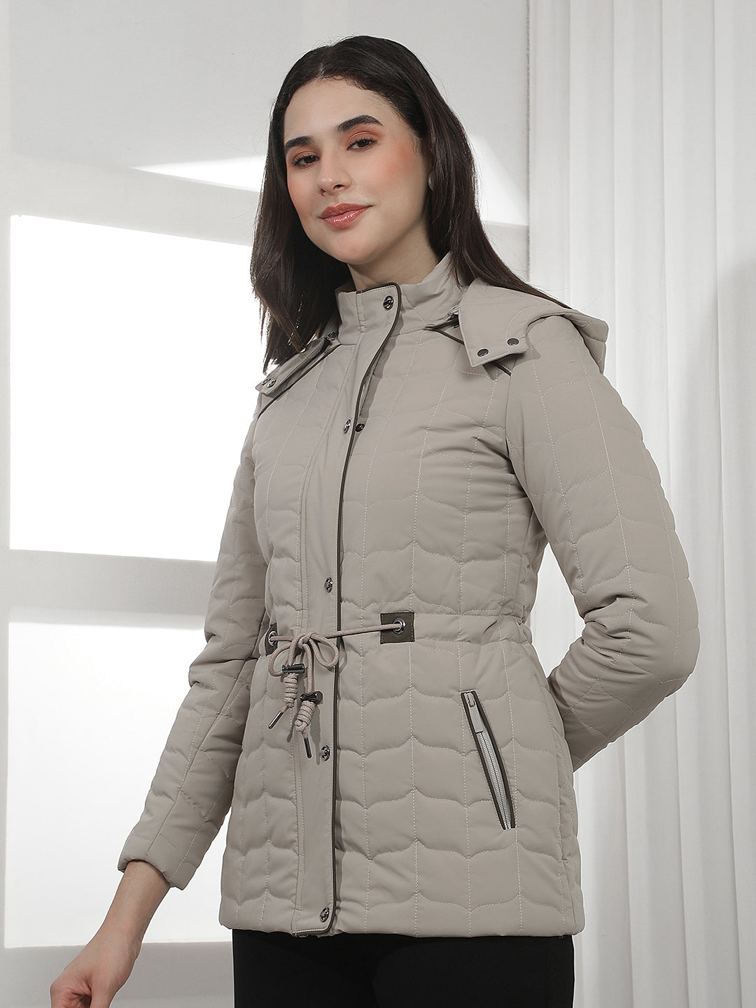 Beige Hooded Puffer Jacket
