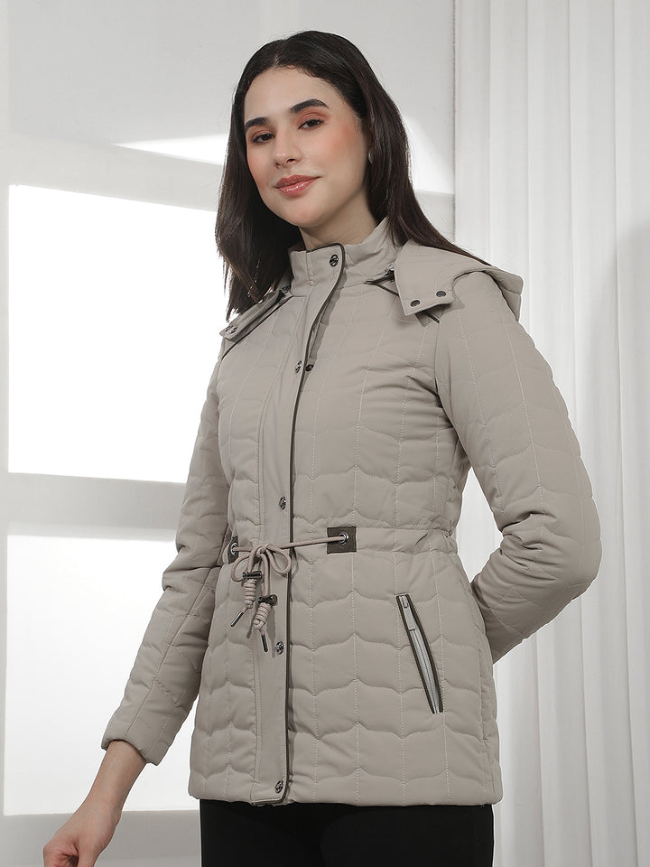 Beige Hooded Puffer Jacket