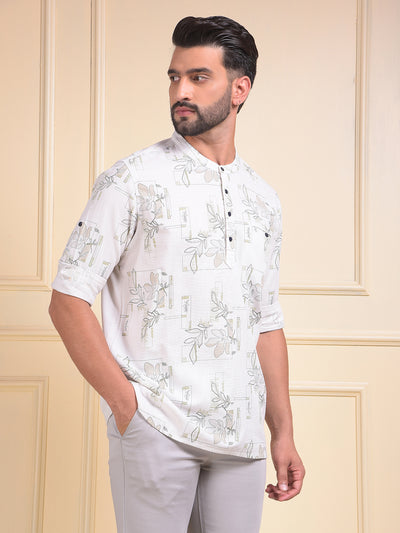 Off White Floral Print Kurta