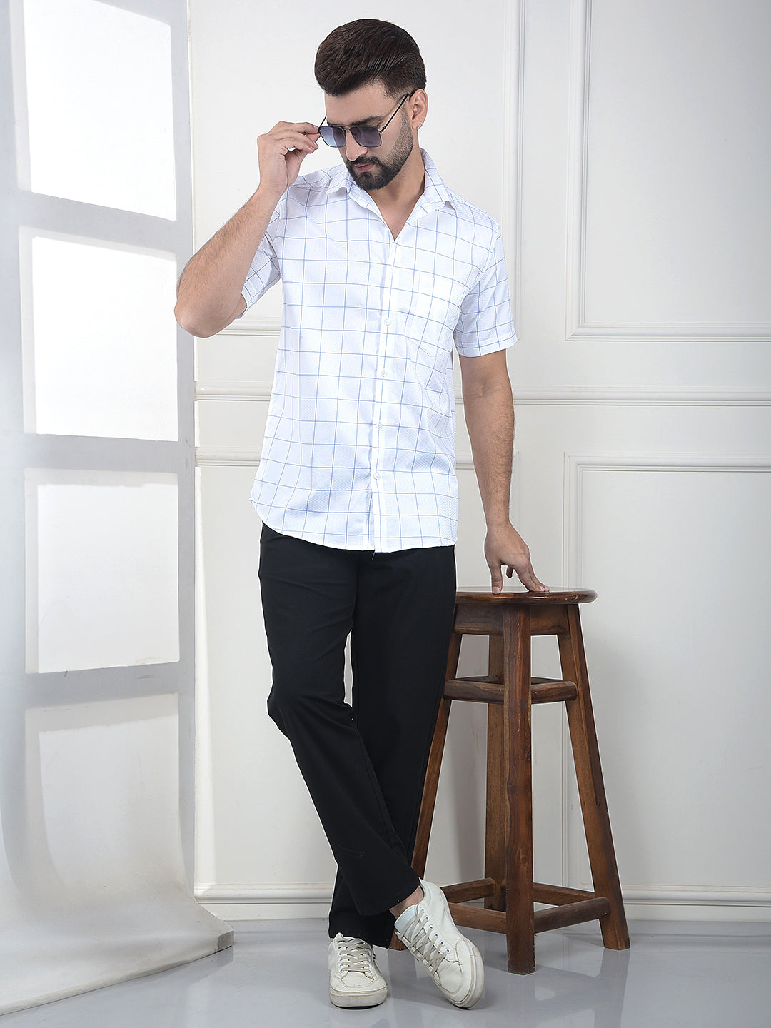 White Checked 100% Cotton Shirt
