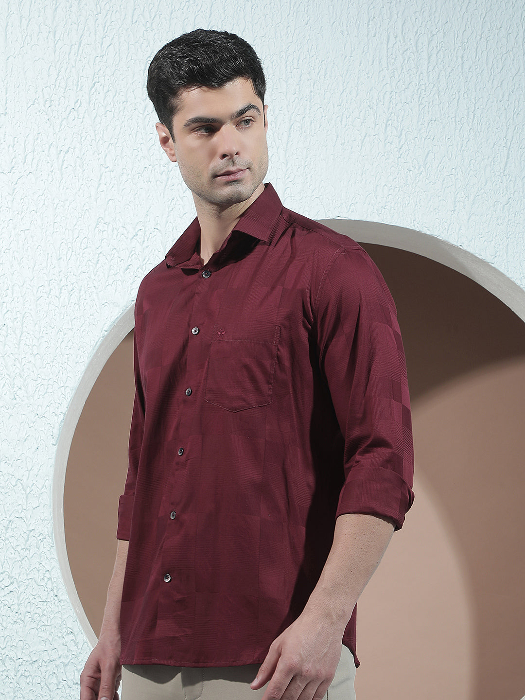 Maroon Jacquard 100% Cotton Shirt