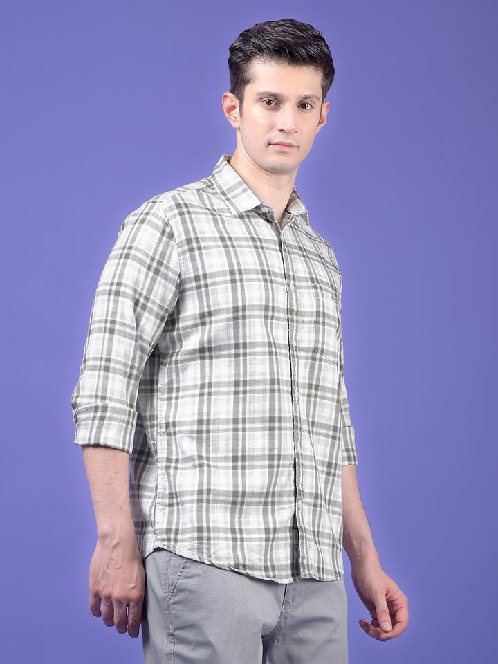 Olive Checked 100% Cotton Shirt