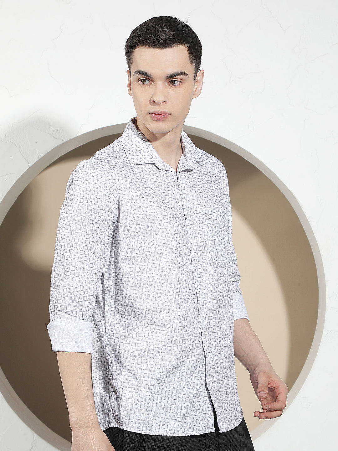 White Geometric Print Shirt