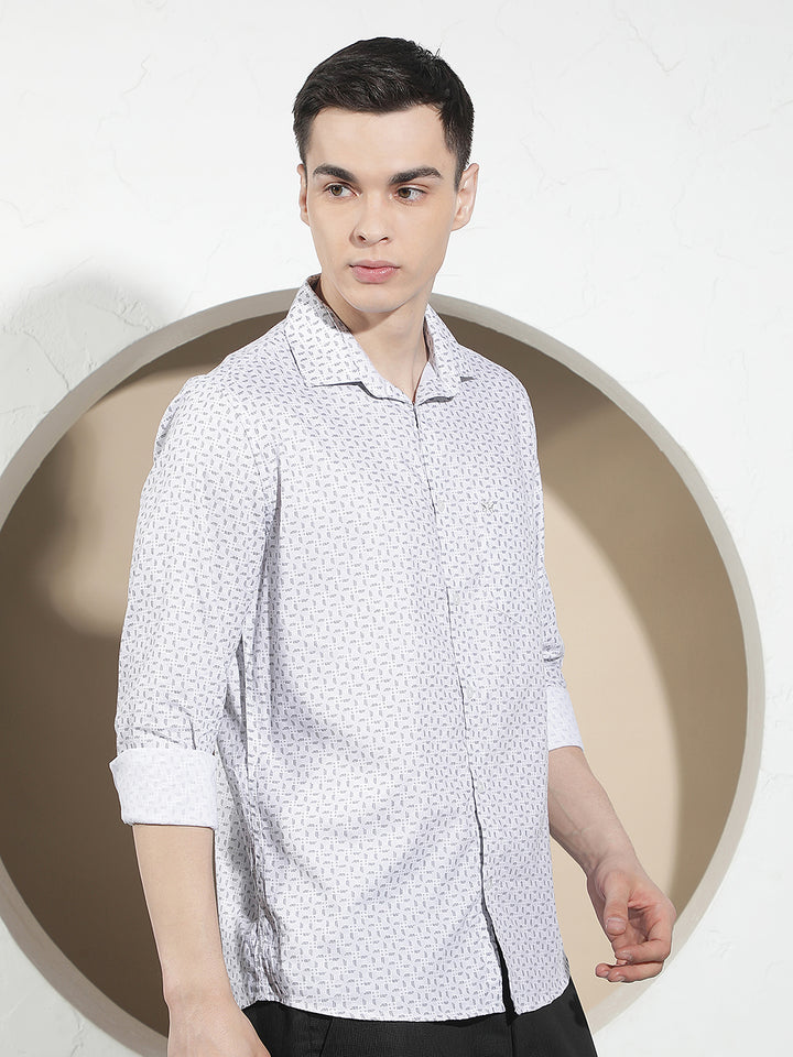 White Geometric Print Shirt