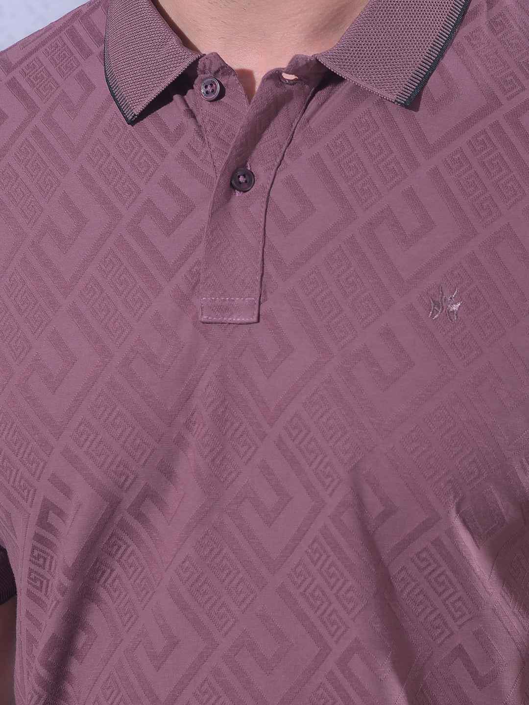 Maroon Jacquard Polo Neck T-Shirt