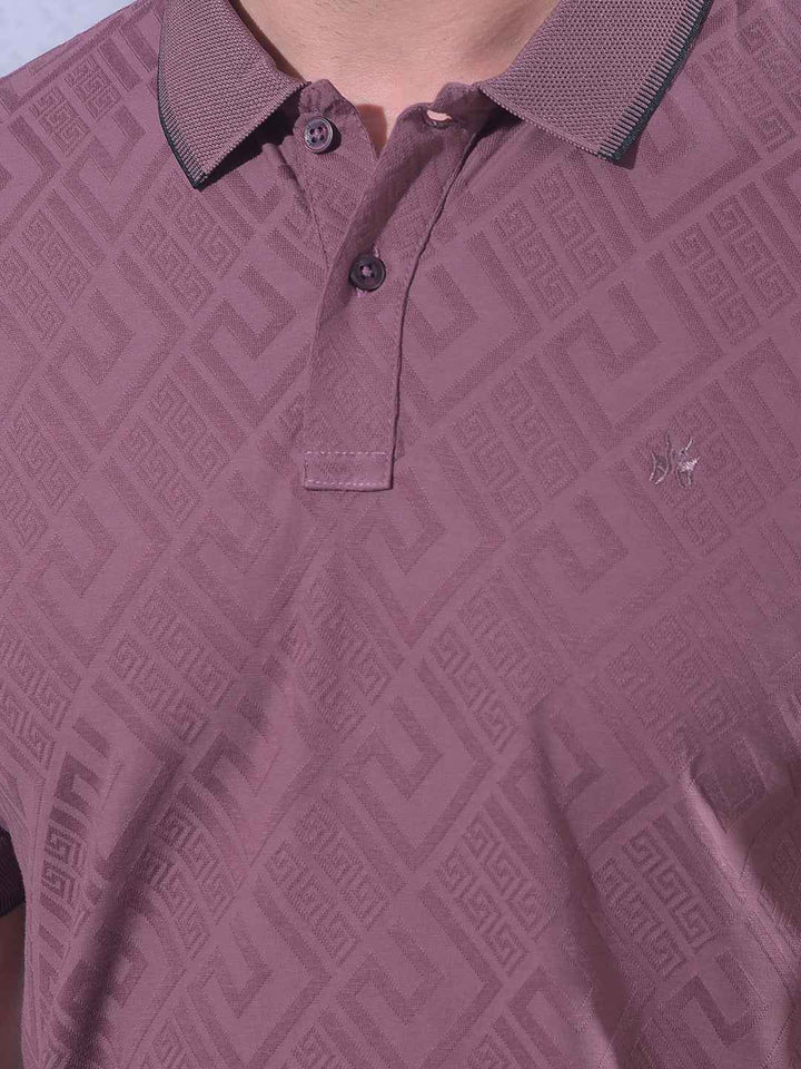 Maroon Jacquard Polo Neck T-Shirt