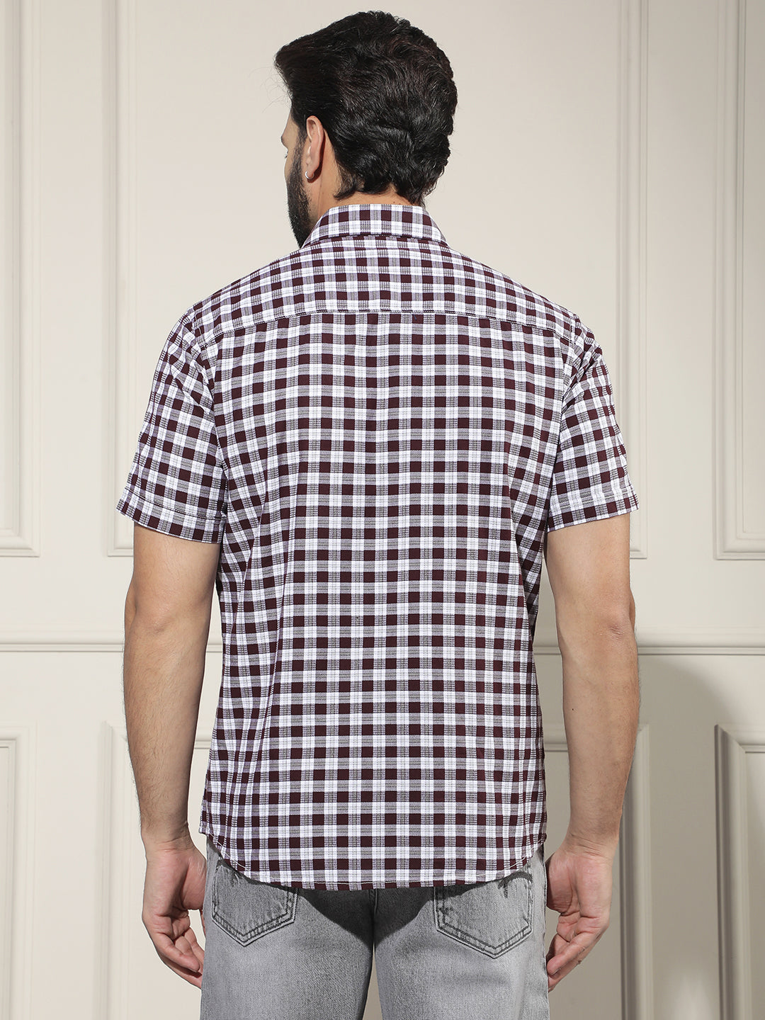 Wine Checked 100% Cotton Shirt