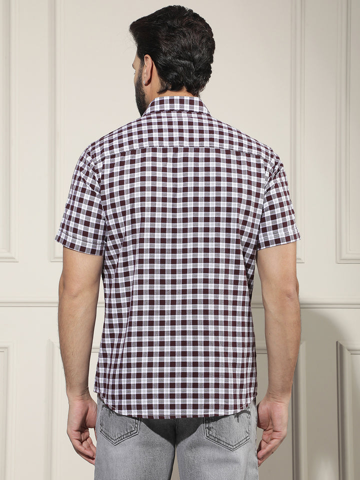 Wine Checked 100% Cotton Shirt