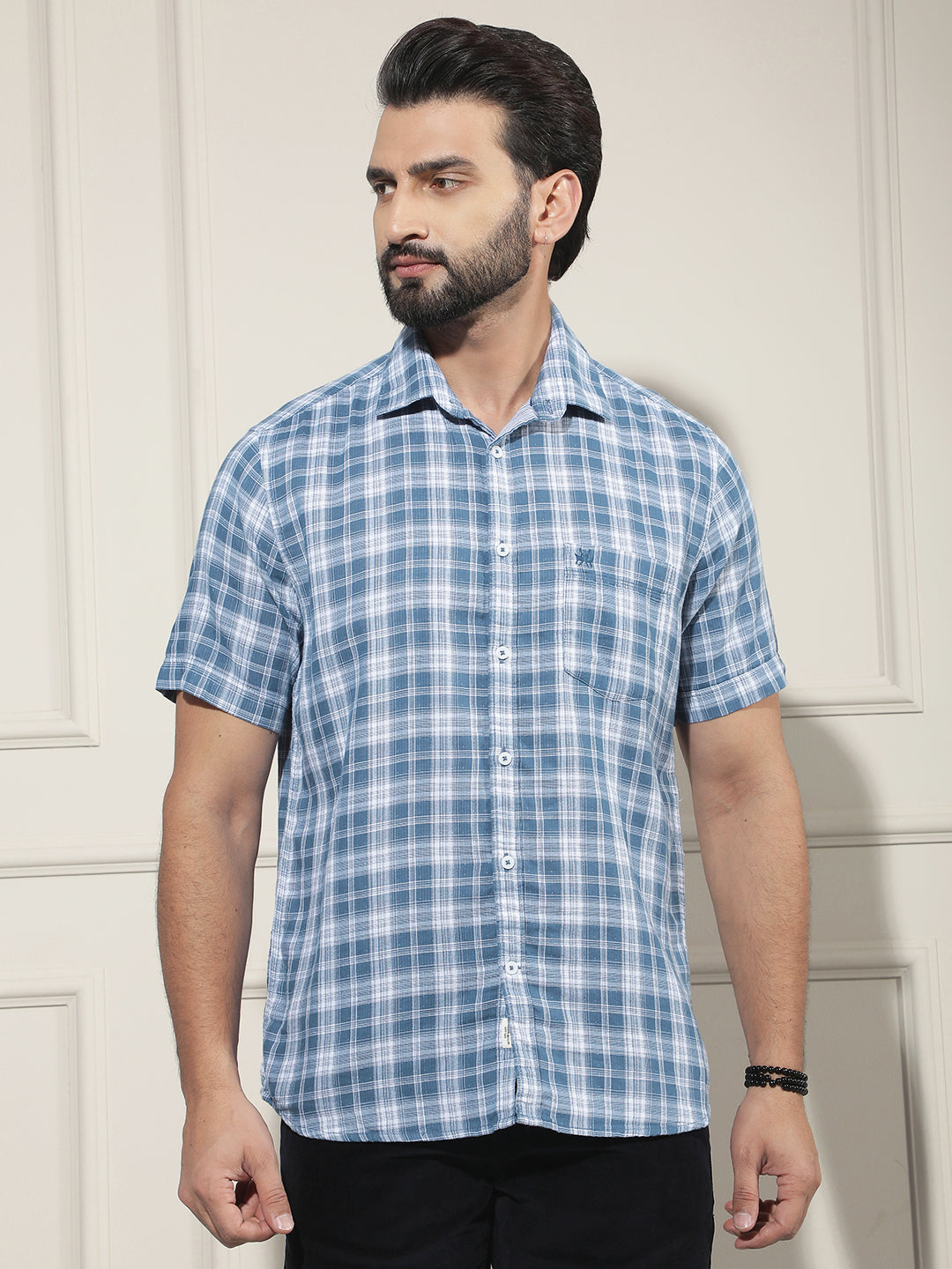Blue Checked 100% Cotton Shirt
