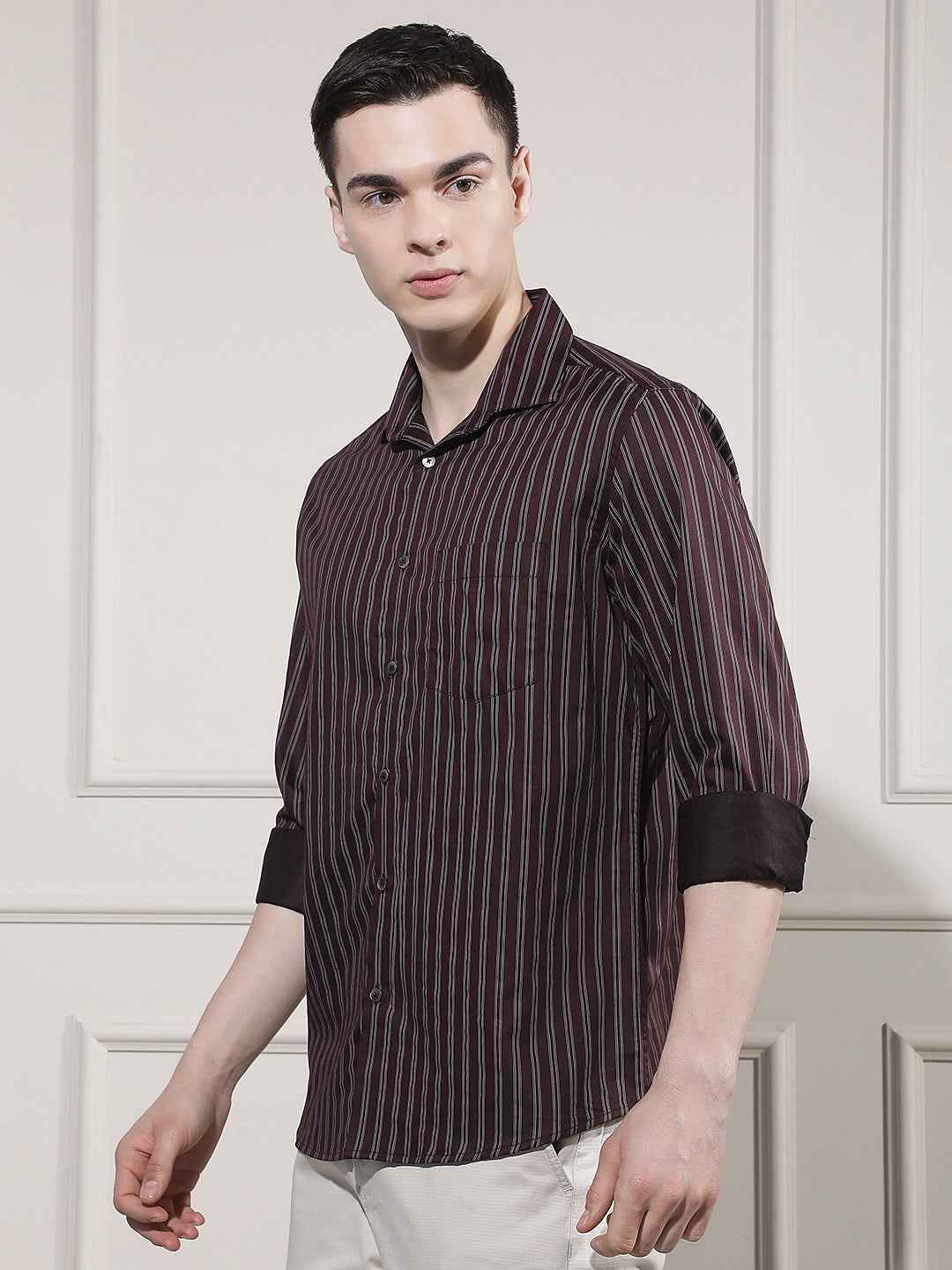 Maroon Vertical Stripes Shirt