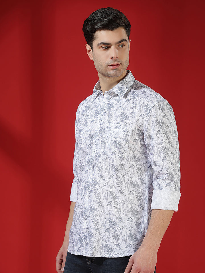 Green Linen Printed Shirt