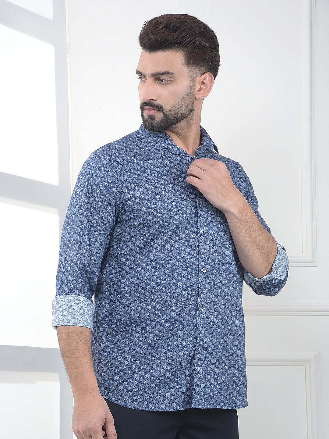 Blue Floral Print 100% Cotton Shirt