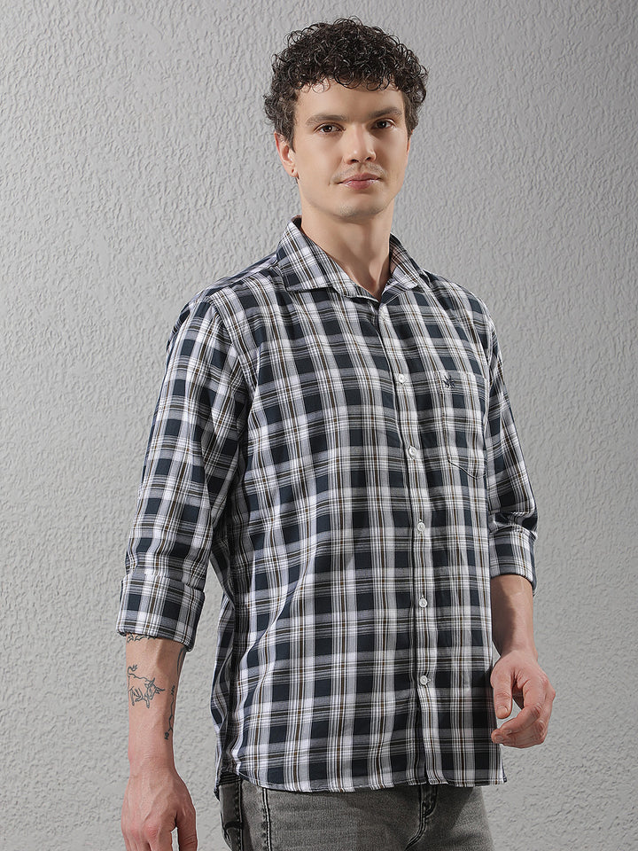 Navy Blue Checked 100% Cotton Shirt