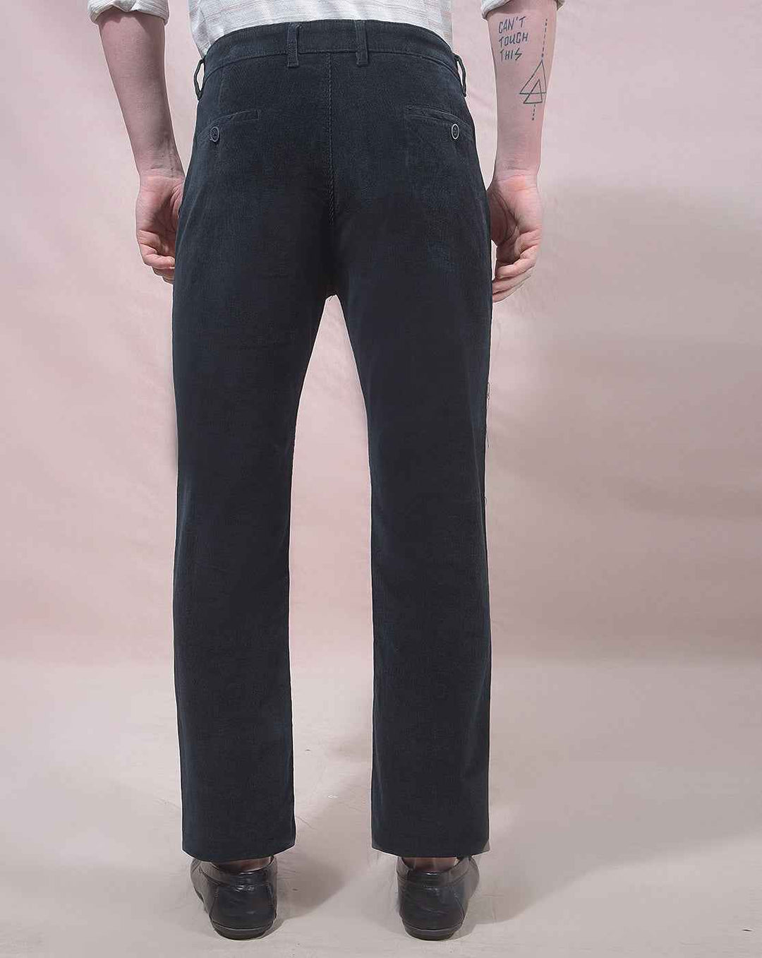 Navy Blue Straight Corduroy Trousers