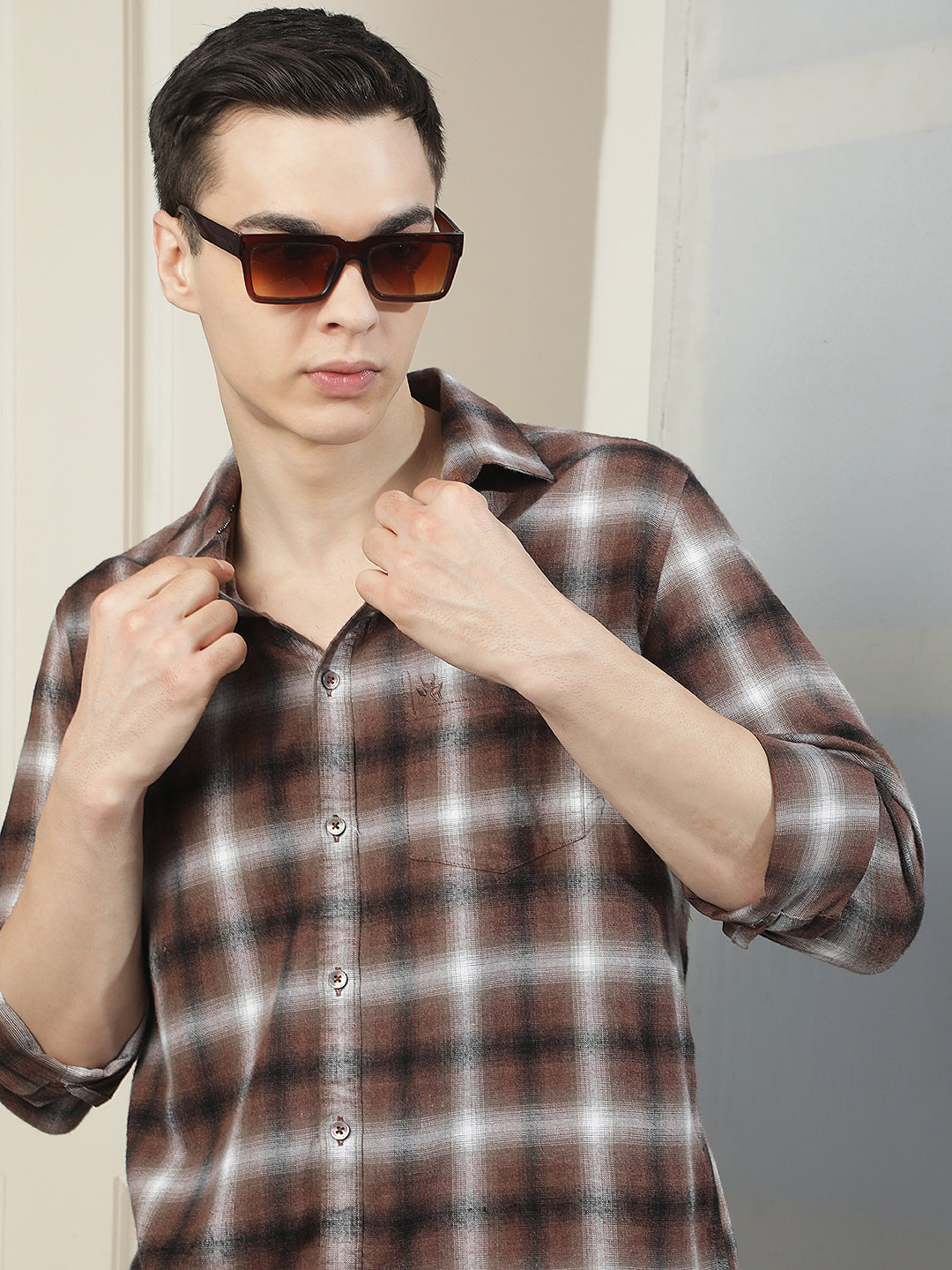 Brown Checked 100% Cotton Shirt