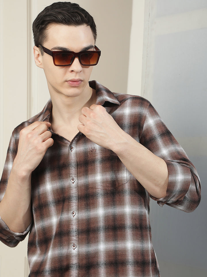 Brown Checked 100% Cotton Shirt
