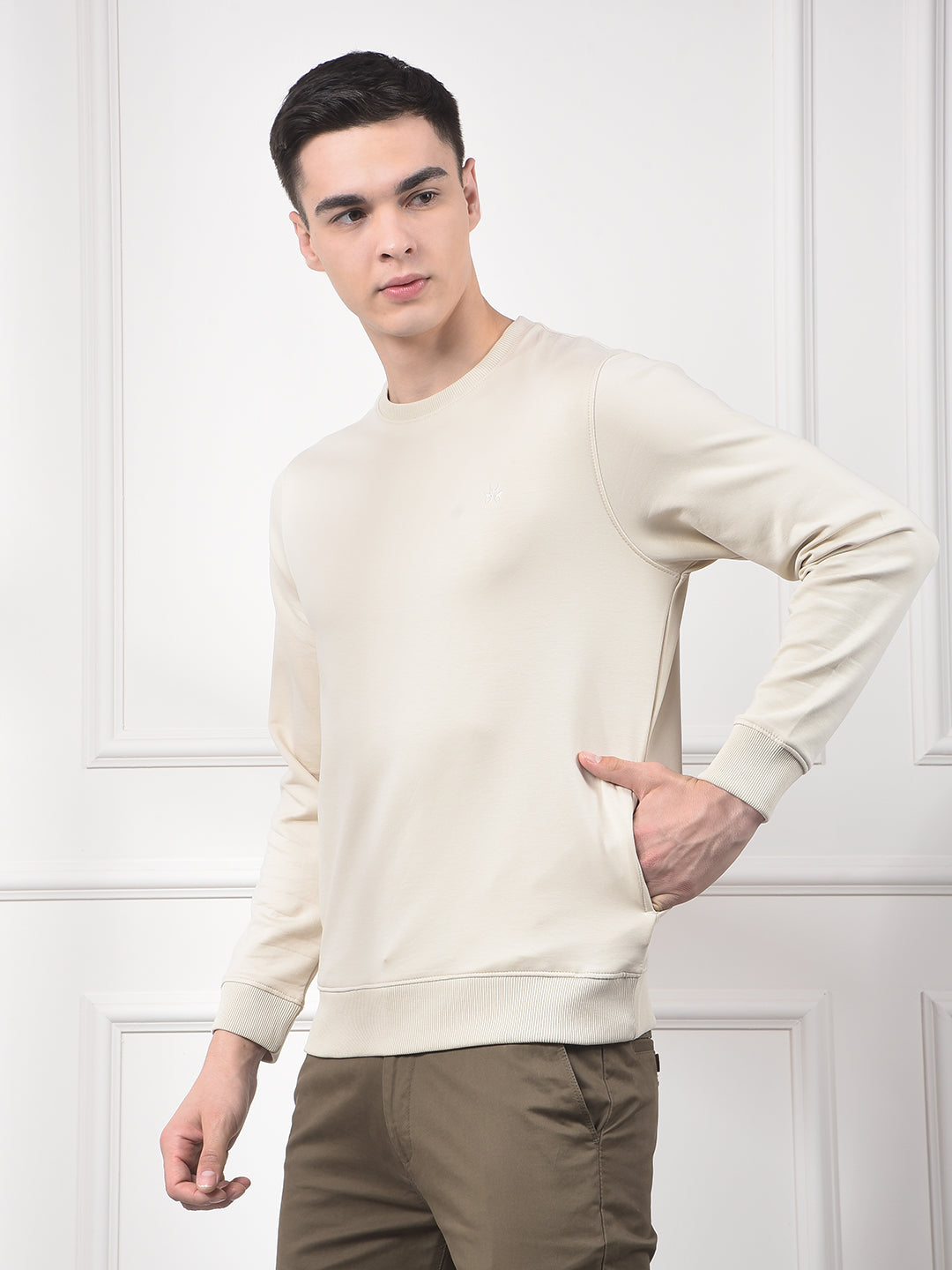 Beige Typographic Print Sweatshirt