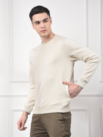 Beige Typographic Print Sweatshirt