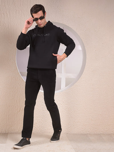 Black Embellished Hooded Neck Sweatshirt
