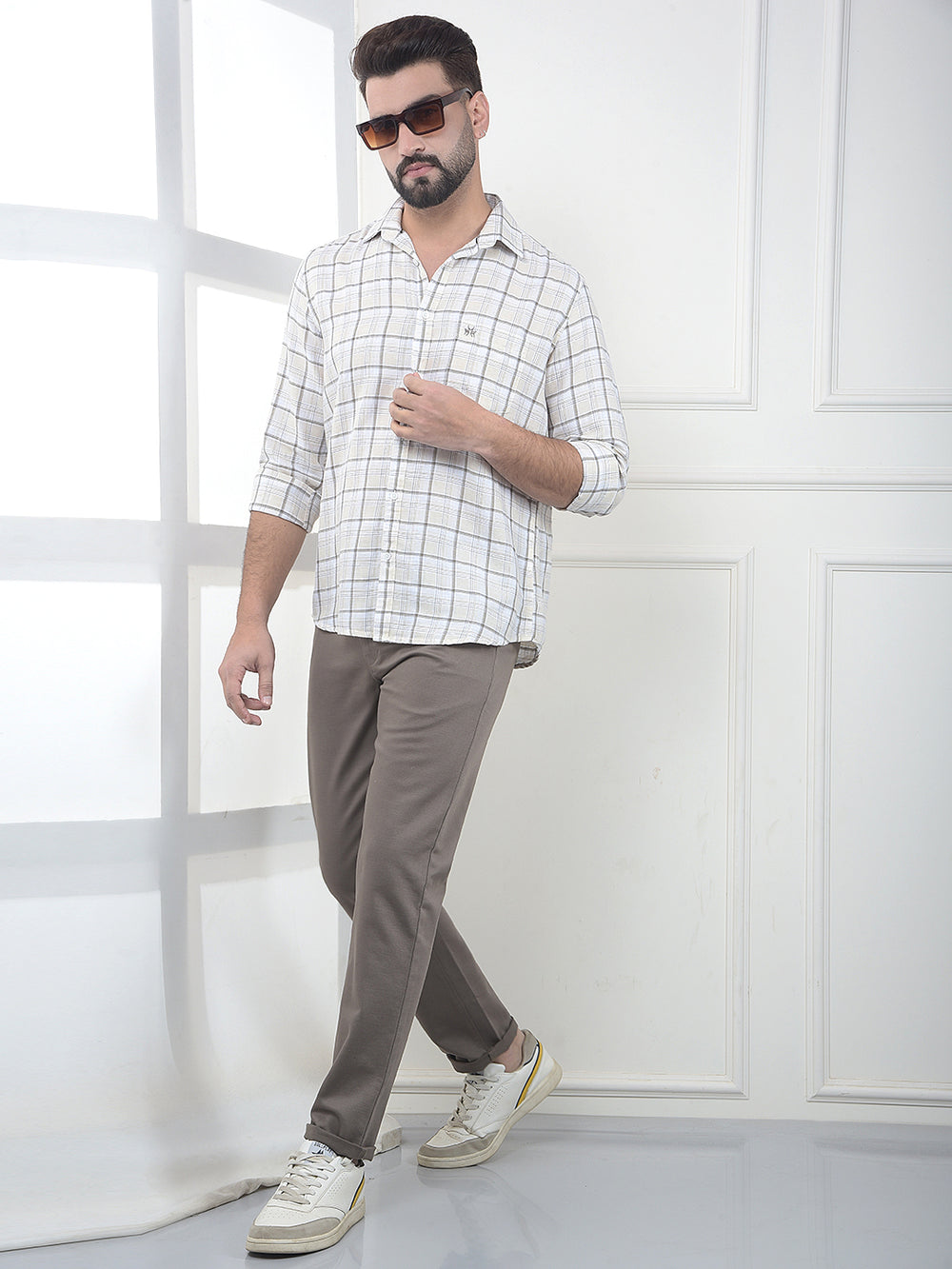 Brown Checked Linen Shirt