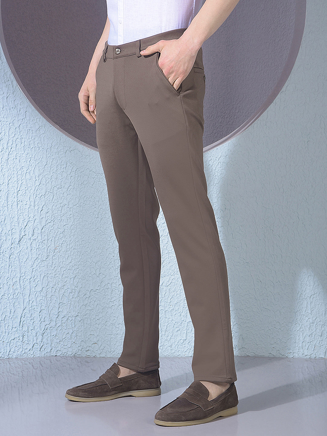 Brown Printed Knitted Trousers