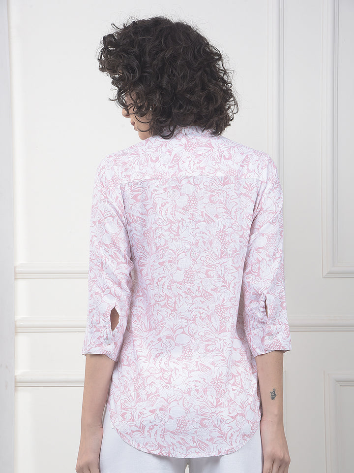 Pink Floral Print Linen Shirt