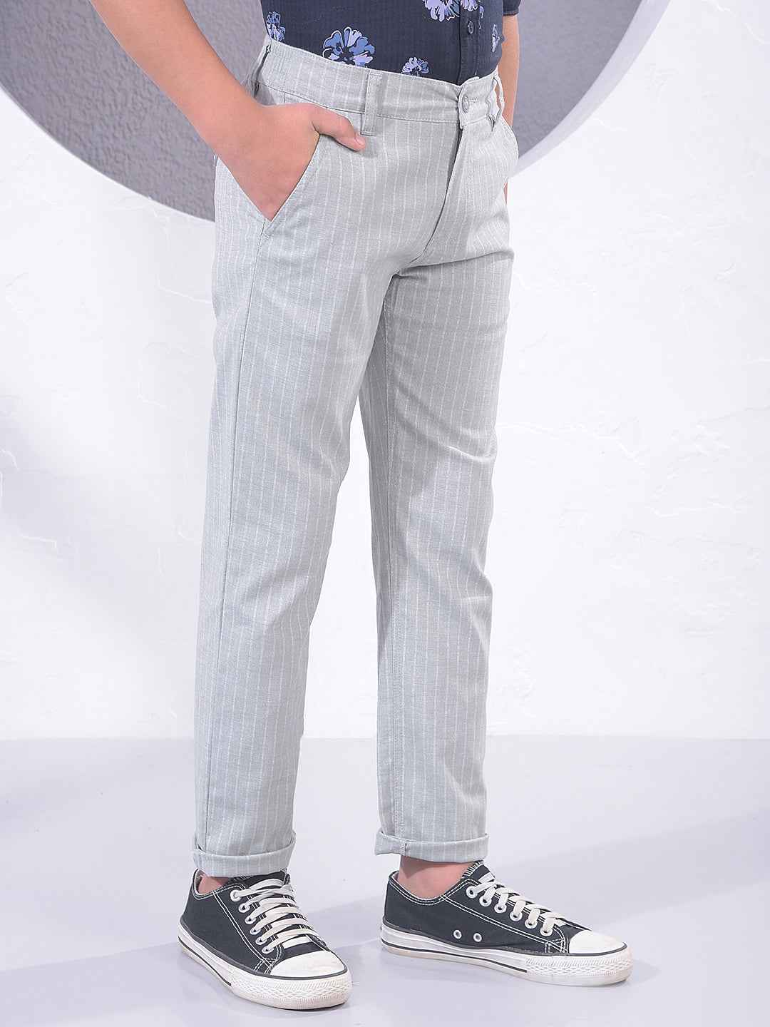 Green Vertical Stripes Straight Trousers