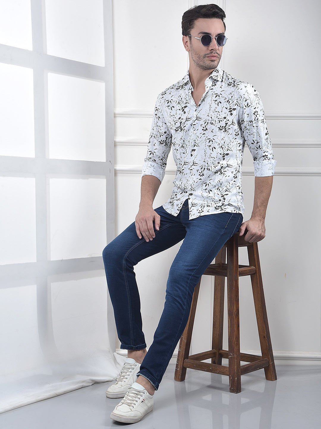 White Floral Print Shirt