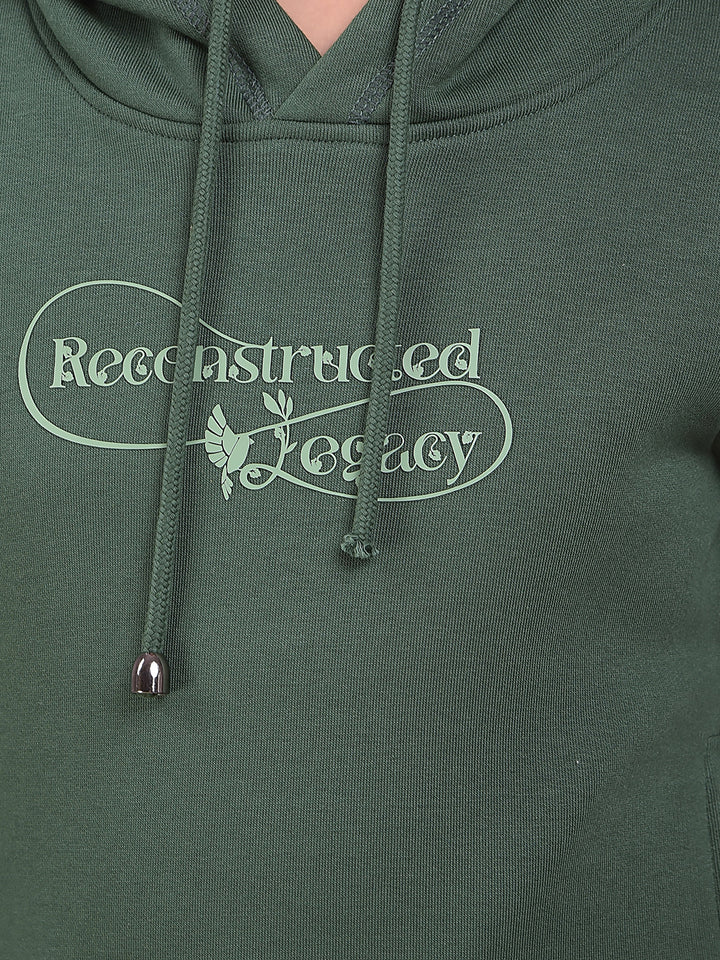 Green Typographic Print Hooded Neck Sweatshirt