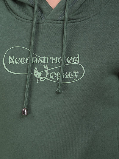 Green Typographic Print Hooded Neck Sweatshirt