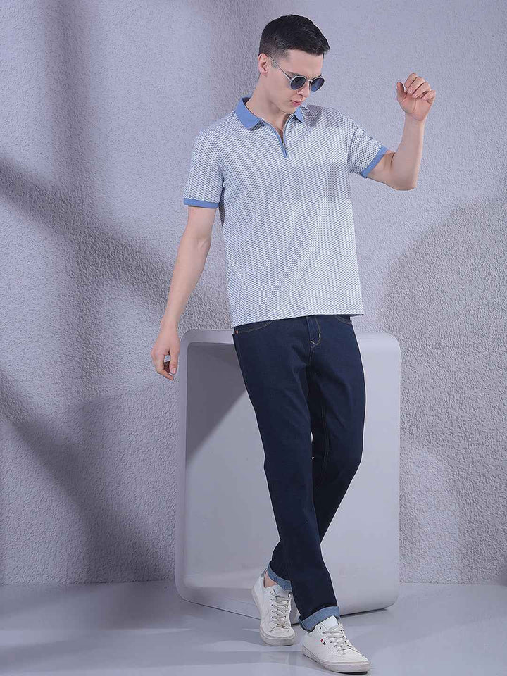 Stylish Light Blue Zipper Polo T-Shirt