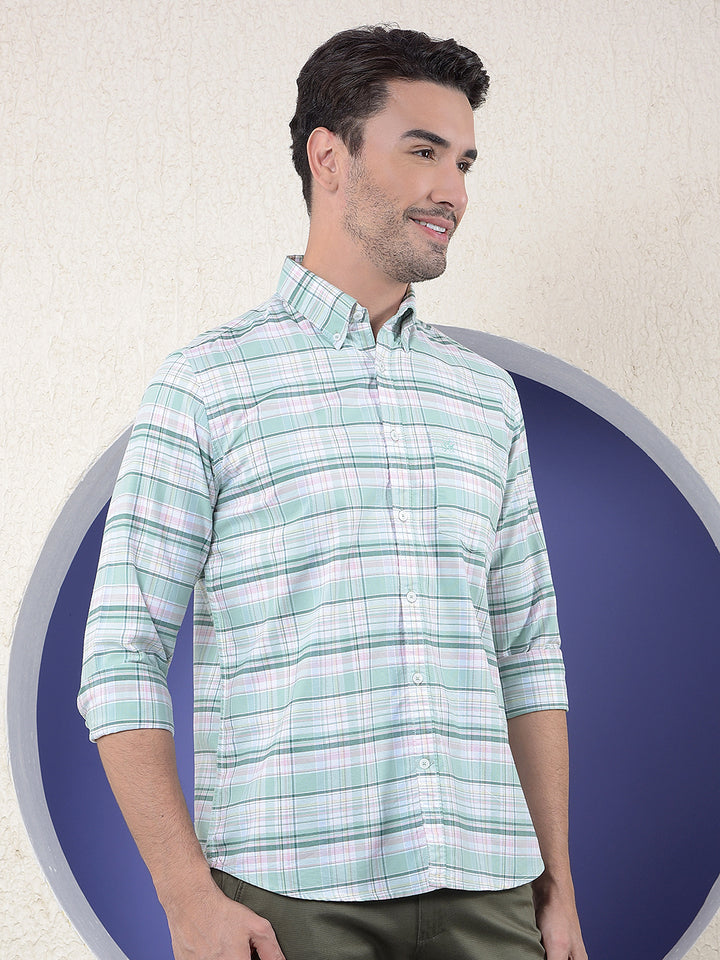 Checked 100% Cotton Green Shirt
