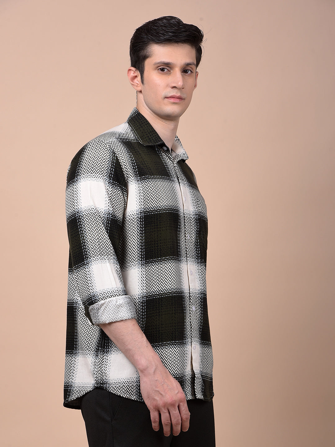 Olive Checked 100% Cotton Corduroy Shirt