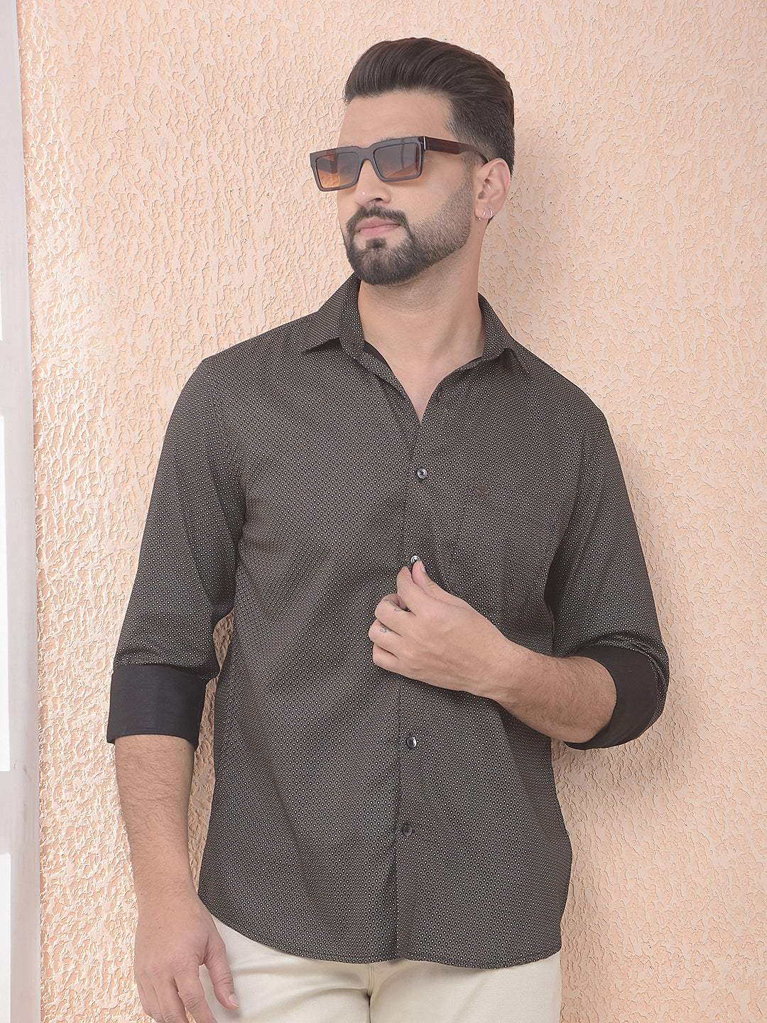 Brown Contemporary Motif Shirt