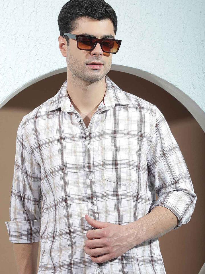 Brown 100% Cotton Checked Shirt