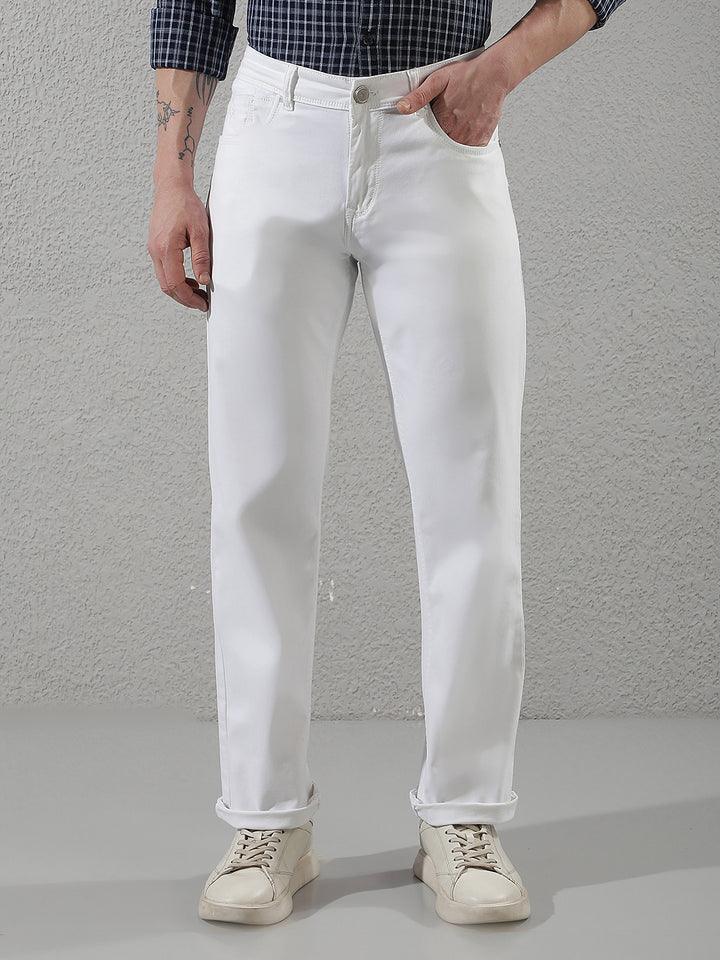 White Cotton Straight Jeans