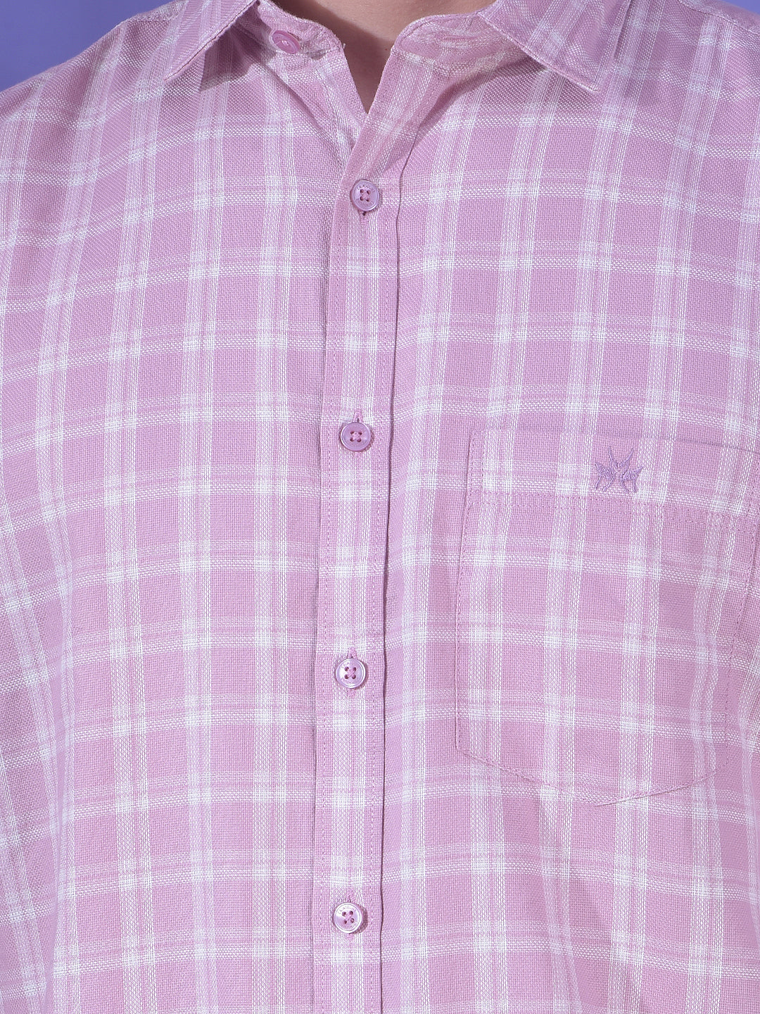 Pink Checked 100% Cotton Button-Down Collar Shirt