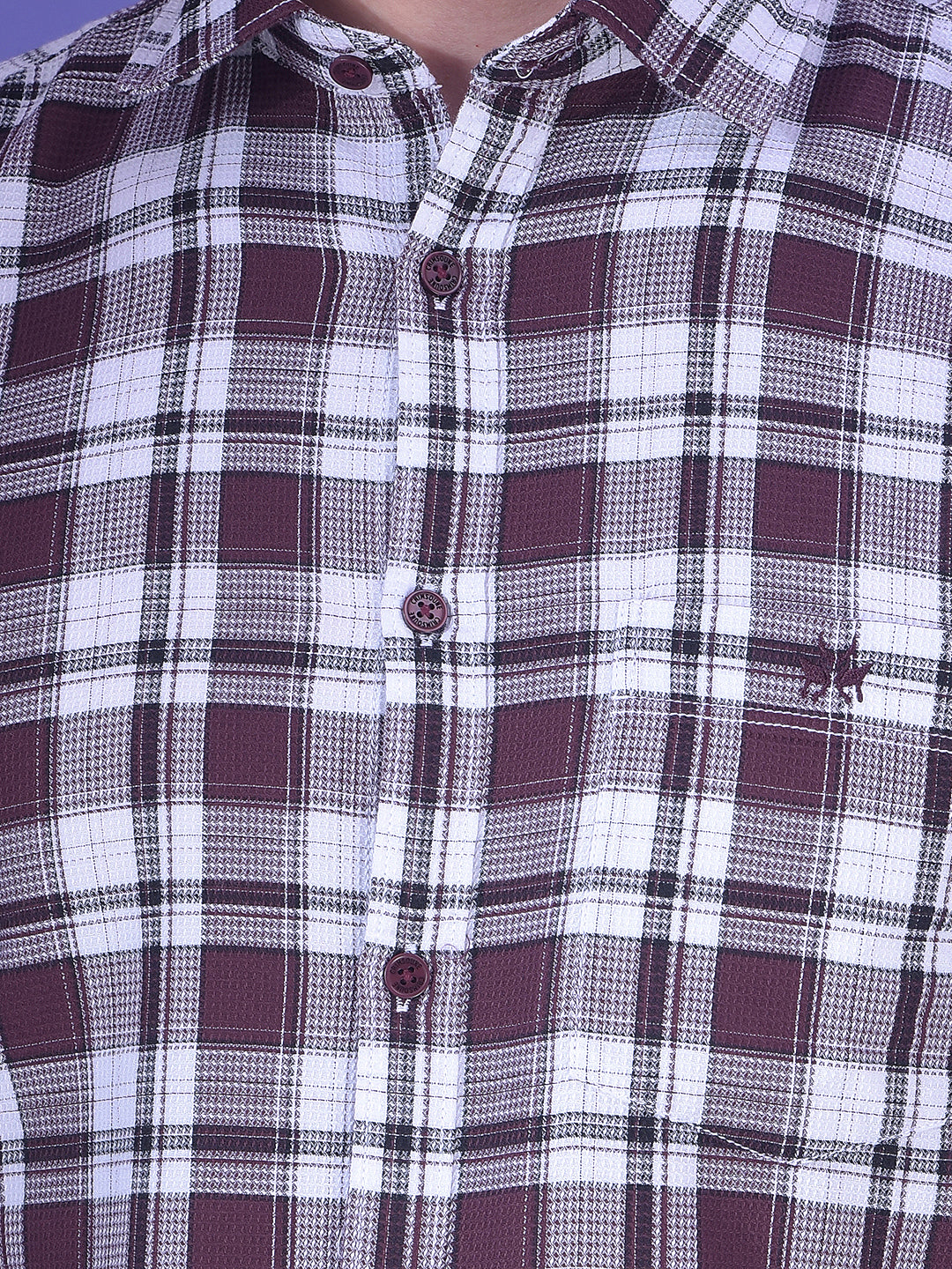 Wine Checked 100% Cotton Button-Down Collar Shirt