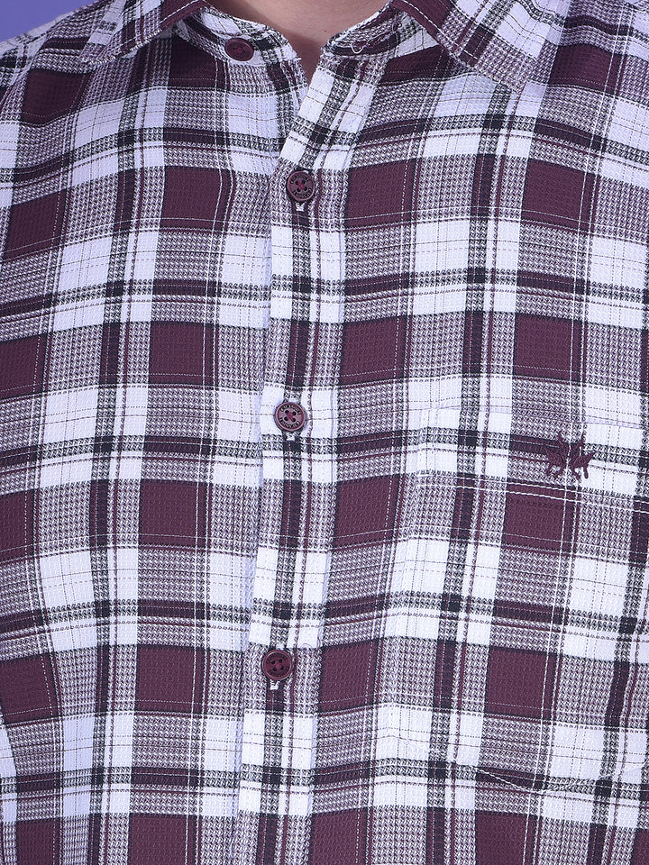 Wine Checked 100% Cotton Button-Down Collar Shirt