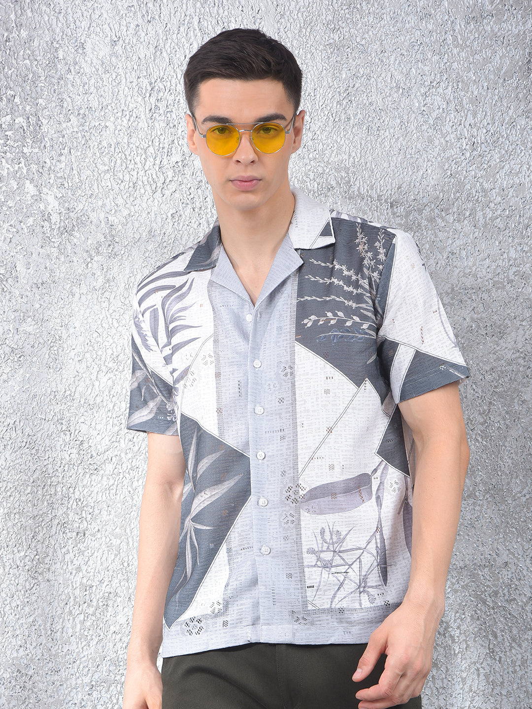 Off White Graphic Print Cuban Collar Shirt-Men Shirts-Crimsoune Club