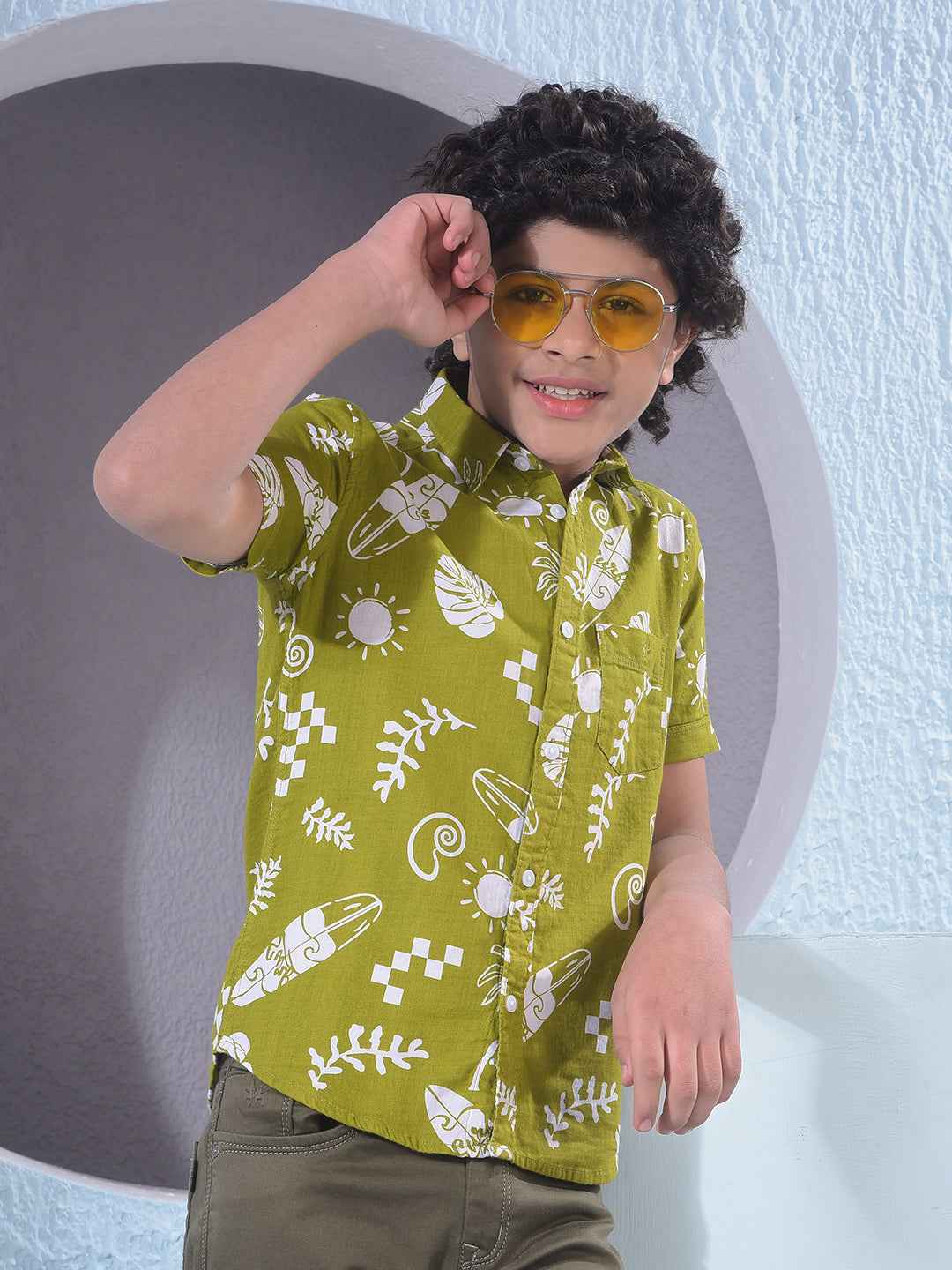 Olive Motif Print 100% Cotton Shirt
